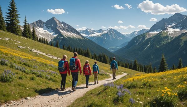 Randonner en montagne avec des enfants heureux